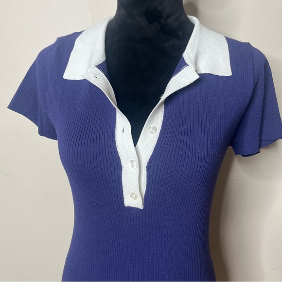 Forever 21 Women’s Navy Blue Ribbed Knit Mini Polo Mini Dress Sz L NWT - Picture 3 of 8